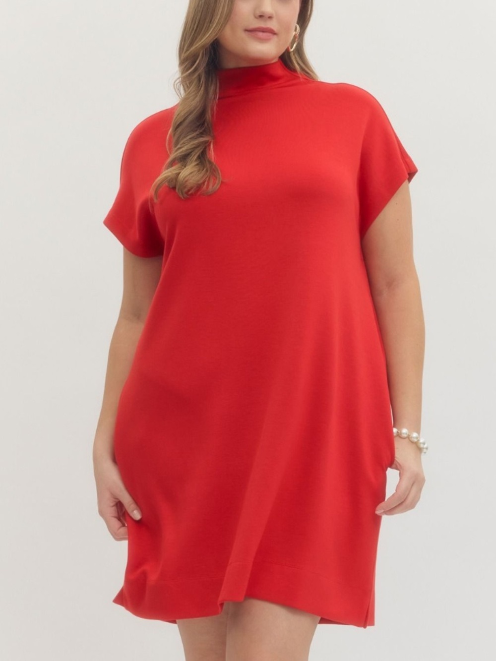 Entro Plus Red Cotton Dress with Pockets